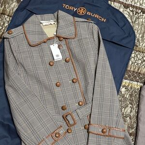 Tory Burch Women's Checkered Trench Coat - Brown Trim